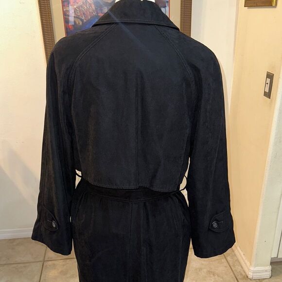London Fog Black Long Double Breasted Trench Coat w/ Matching Belt Size 6P - Picture 10 of 15